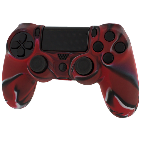 ZedLabz soft silicone rubber skin grip cover for Sony PS4 controller with ribbed handle - camo red